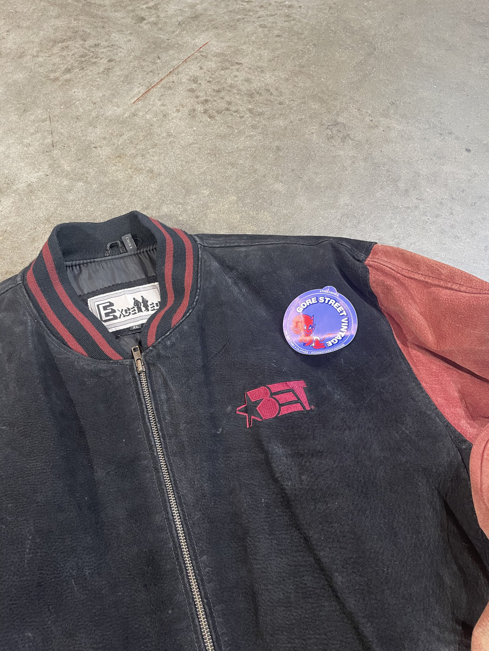 Vintage 90s BET Crew Varsity Bomber Leather Jacket XL 26x29
